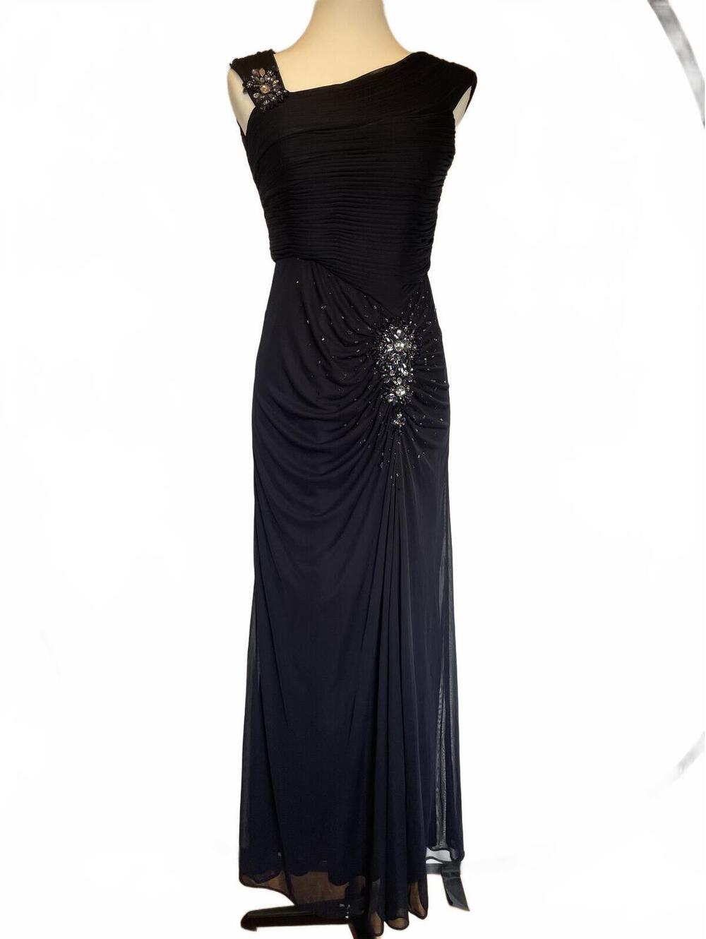 Xscape Navy Blue Sequin Evening Gown Petite 4 4P Formal Dress New With Tags